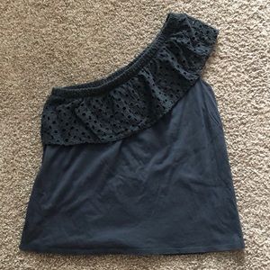 One shoulder Eyelet Blouse